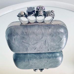 Alexander McQueen Skull Four Ring Crystal Embellished Leather Clutch
